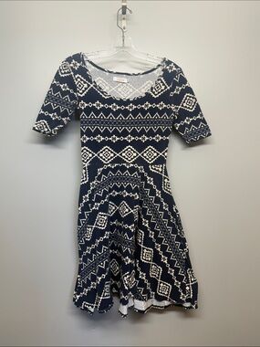 LuLaRoe Navy and White Aztec Fit & Flare Mini Dress